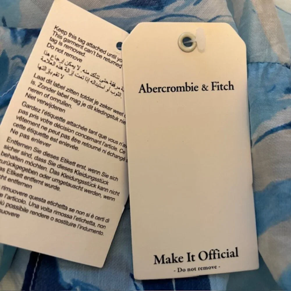 NWT Abercrombie & Fitch Blue Floral Tiered Ruched Thin Strapped Maxi Dress, XSP